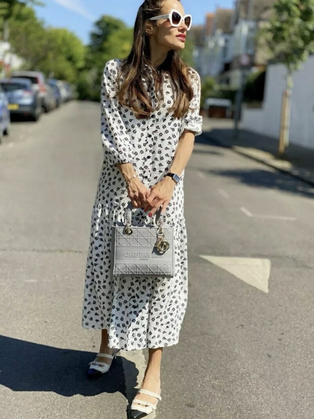 Zara White & Black Floral Midi Shirt Dress | Cottagecore | Fall Transition | M - Picture 2 of 9